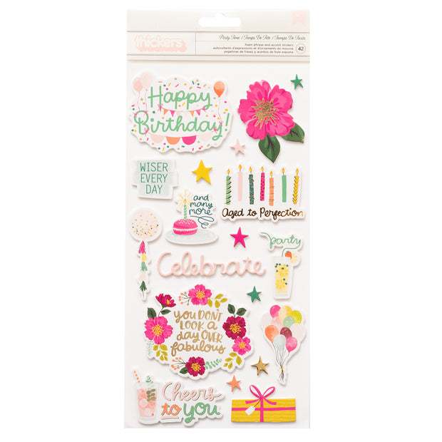 Pebbles Party Time And Many More Thickers (42 Pieces) – Scrapbook CITY