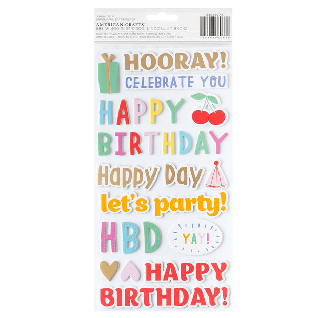 Pebbles Inc Birthday All The Cake Thickers Phrases with Gold (148 Piece)
