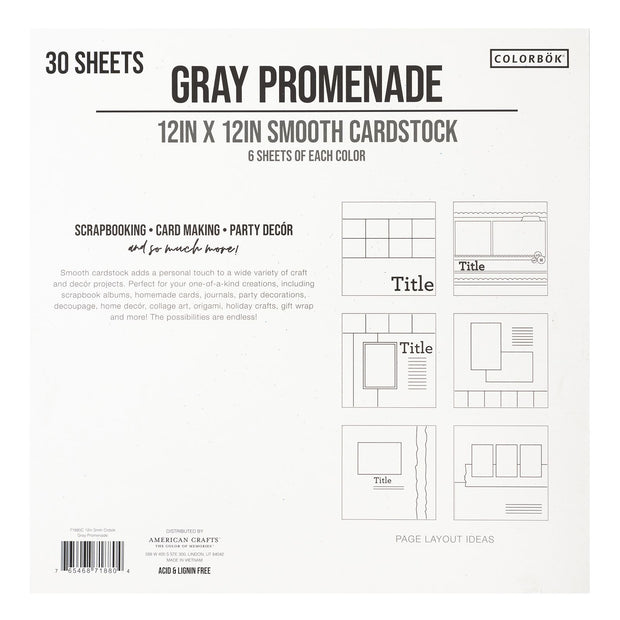 Colorbök 78lb Smooth Cardstock 12"X12" 30/Pkg Gray Promenade