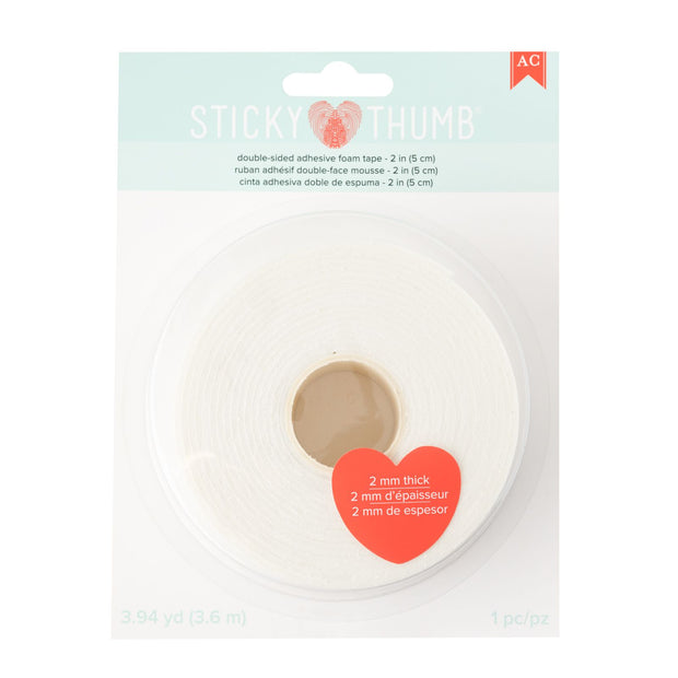 AC Sticky Thumb Adhesive Double Sided Foam White 2" x 3.94 Yards x 2 mm