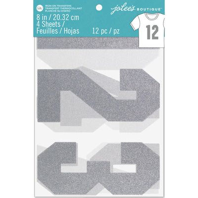 Jolee's Iron On Numbers Glitter Silver 8 Inches (12 Piece)