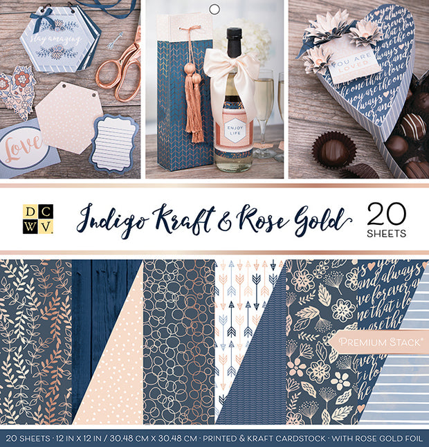 DCWV Paper Pad 20/Pkg Indigo Kraft and Rose Gold