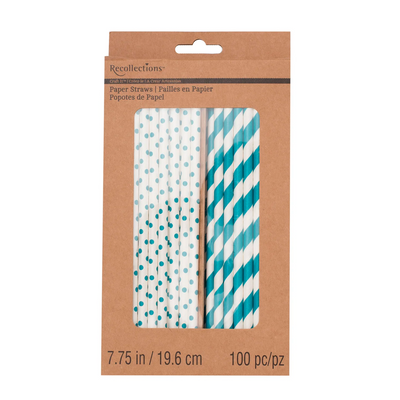 AC Printed Paper Straws Blue (100 pc)