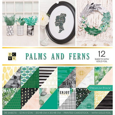 DCWV Stack 12"X12" 36/Pkg Palms and Ferns (Gold Foil)