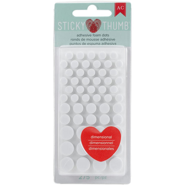 Sticky Thumb Dimensional Adhesive Foam 275/Pkg White Dots, Assorted Sizes