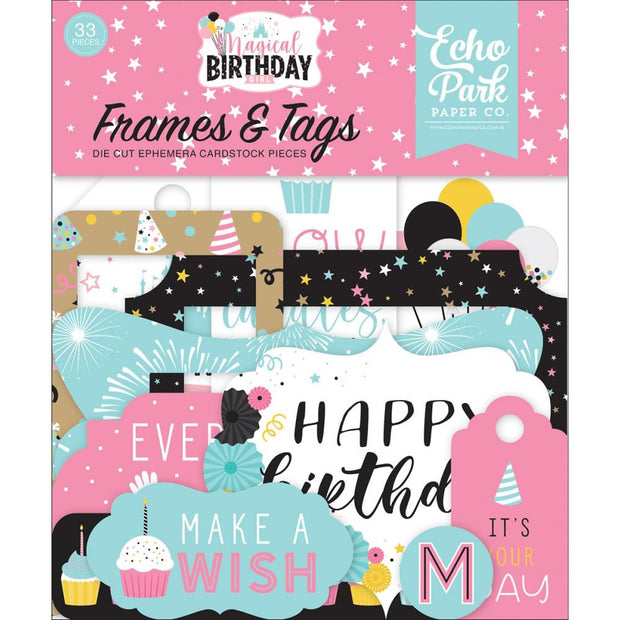 Echo Park Cardstock Ephemera 33/Pkg Frames & Tags, Magical Birthday Girl