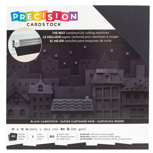 American Crafts Precision Cardstock Pack 80lb 12"X12" 60/Pkg Black/Textured