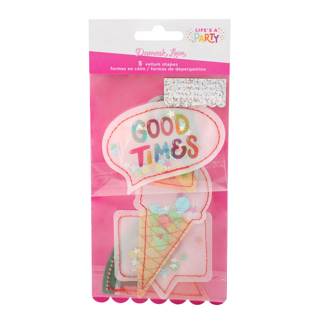 Damask Love Life's a Party Ephemera Vellum Confetti Shapes Stitching & Foil (5 Piece)