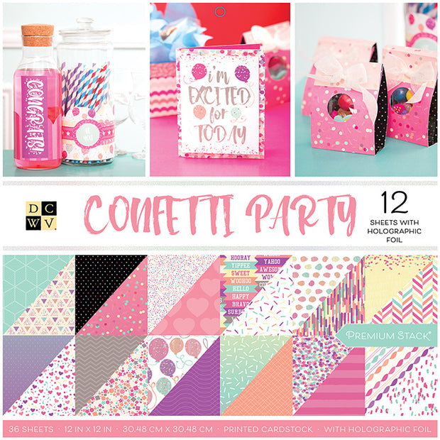 DCWV Premium Stack Pack Confetti Party 12X12 (36 Papeles)