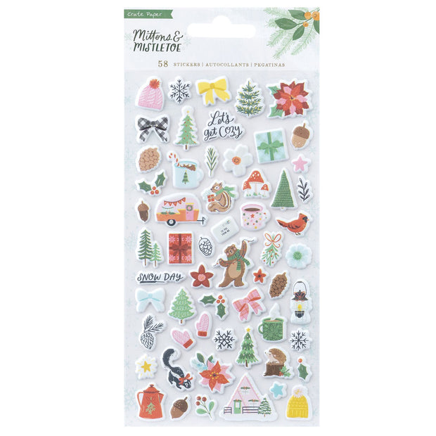 AC Crate Paper Mittens & Mistletoe Puffy Stickers (58 Pieces)