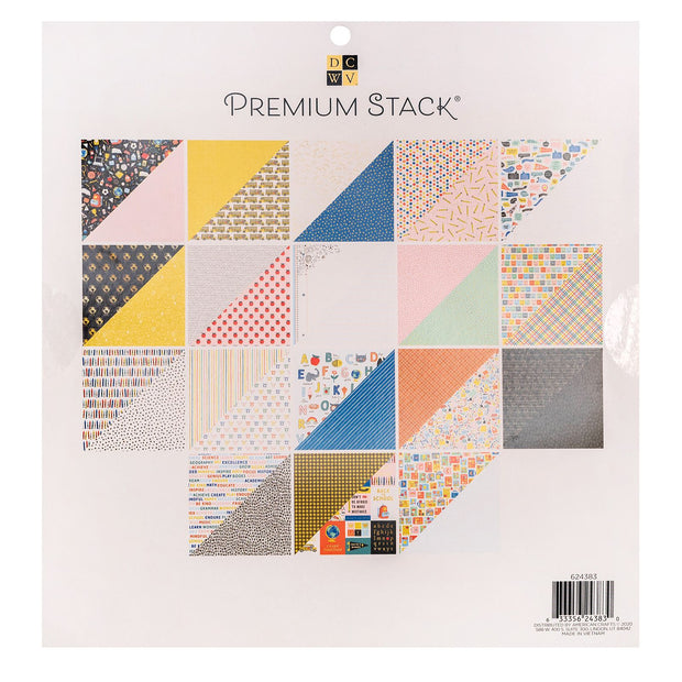 DCWV Double-Sided Cardstock Stack 12"X12" 36/Pkg School Time, W/Gold Foil
