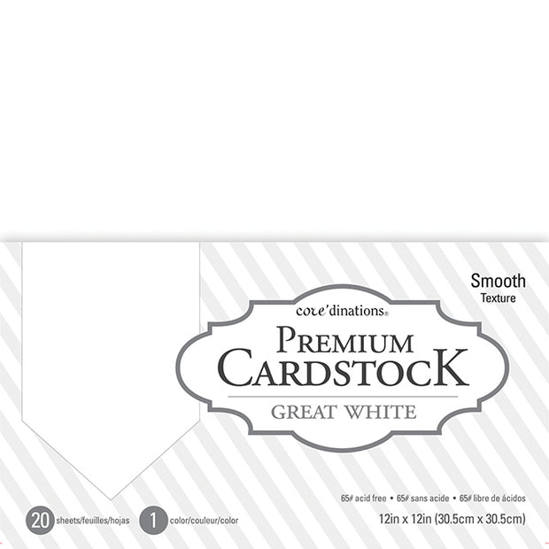 Core'dinations Smooth Cardstock Value Pack 12x12 Great White (20 Sheets)