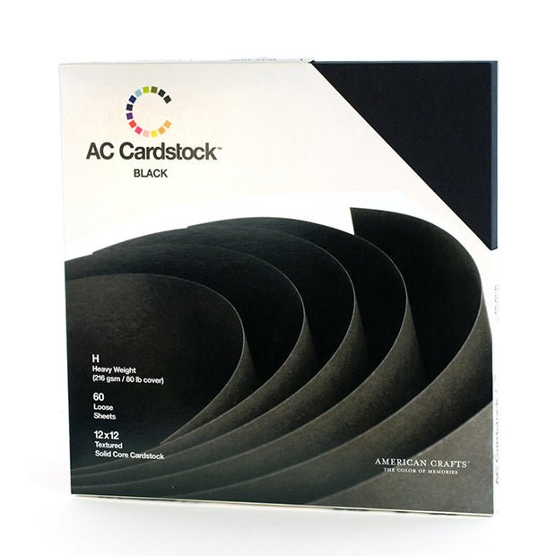 American Crafts Textured Cardstock Pack 12"X12" 60/Pkg Solid Black