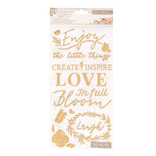 K & Company Antique Garden Dimensional Icons & Sentiments Puffy Metallic Gold Finish (90 Piece)