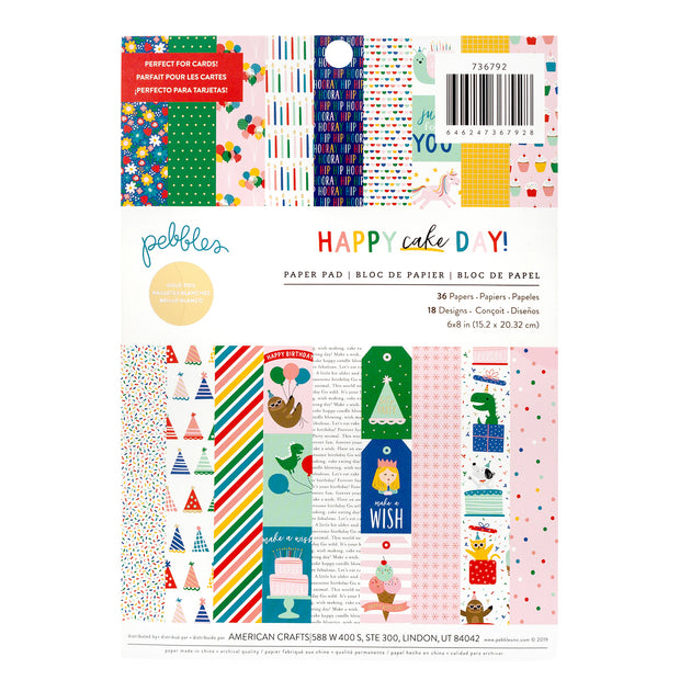 Pebbles Single-Sided Paper Pad 6"X8" 36/Pkg Happy Cake Day, 18 Designs/2 Each