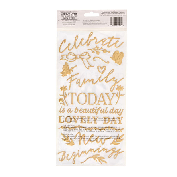 K & Company Antique Garden Dimensional Icons & Sentiments Puffy Metallic Gold Finish (90 Piece)
