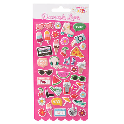 Damask Love Life's a Party Mini Puffy Stickers (42 Piece)
