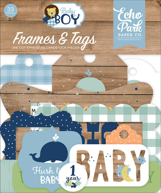 Echo Park Cardstock Frames & Tags 33/Pkg Icons, Baby Boy