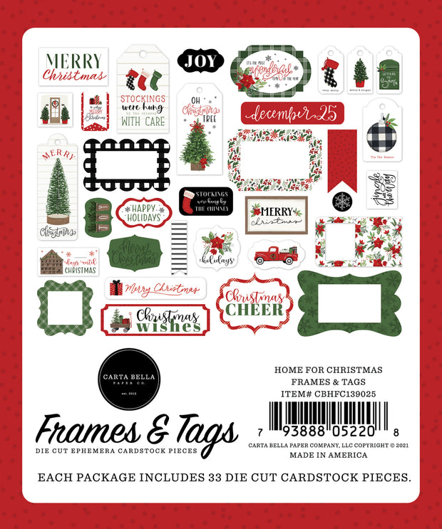 Carta Bella Cardstock Ephemera 33/Pkg Frames & Tags, Home For Christmas