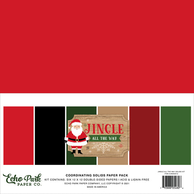 Echo Park Double-Sided Solid Cardstock 12"X12" 6/Pkg Jingle All The Way, 6 Colors