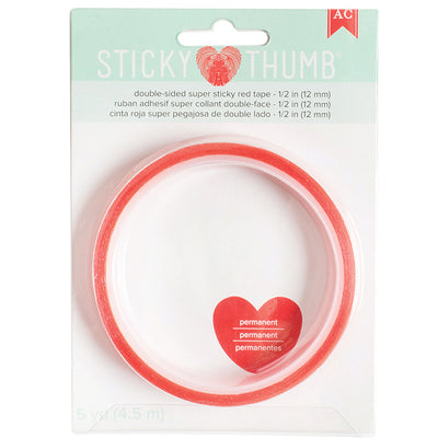 Sticky Thumb Super Sticky Red Tape Double Sided 1/2 Inch 5 Yards