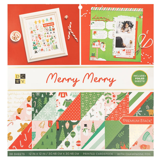 DCWV 12x12 Double Sided Stack Pack Merry Merry Champagne Foil 36 Sheets