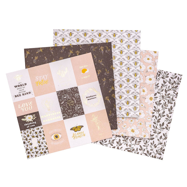 DCWV Double-Sided Cardstock Stack 12"X12" 36/Pkg Honey Blossoms, W/Gold Foil