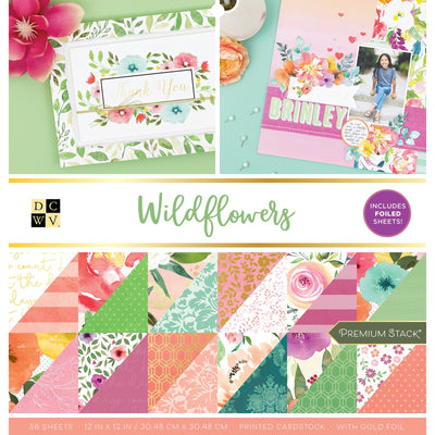 DCWV Wildflowers 12x12 Double Sided Gold Foil (36 Sheets)