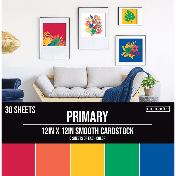 Colorbök 78lb Smooth Cardstock 12"X12" 30/Pkg Primary, 5 Colors/6 Each